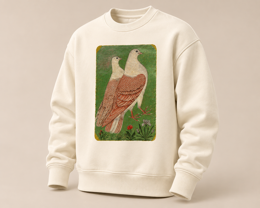 Black Pigeon Pair Sweatshirt with vintage bird illustration